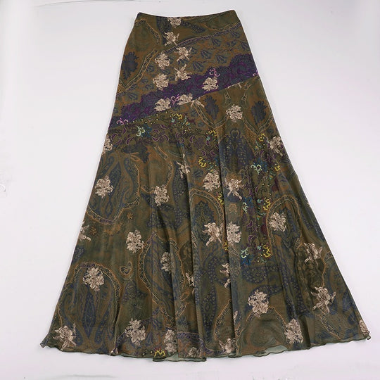 Damen Langer, eleganter Rock im Vintage-Stil mit floralem Muster und fließendem Schnitt EB