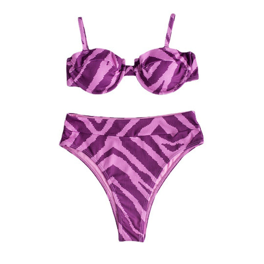 Damen Hochgeschnittener Bikini mit elegantem Zebra-Muster EB