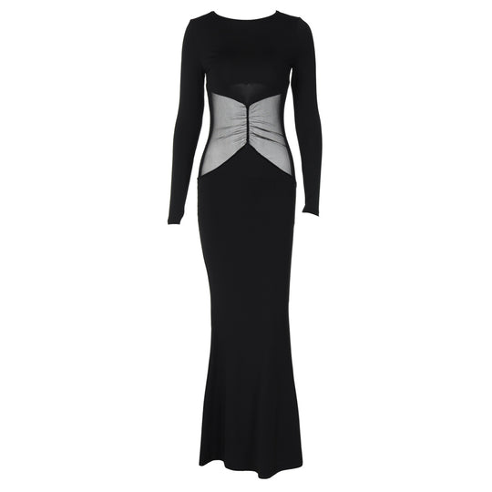 Damen Elegantes Maxikleid mit transparenter Taillenpartie EB