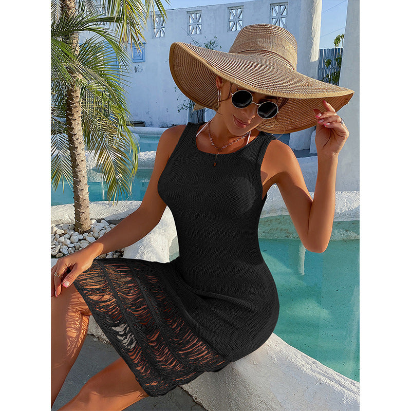 Damen Häkelkleid mit fransigem Saum und elegantem Schnitt EB