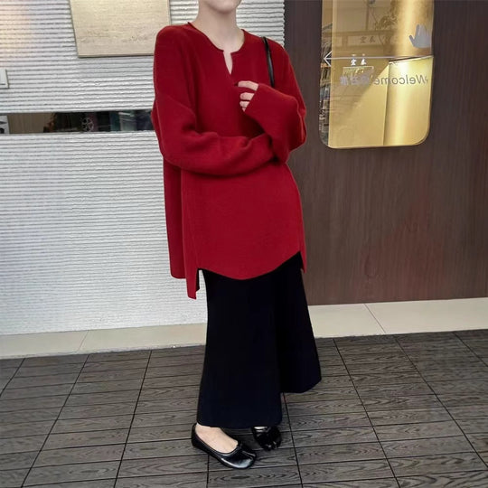 Damen eleganter Pullover mit V-Ausschnitt und langen Ärmeln EB