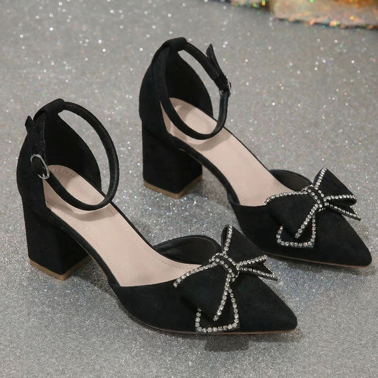 Damen elegante Slingback-Pumps mit funkelnden Schleifendetails EB