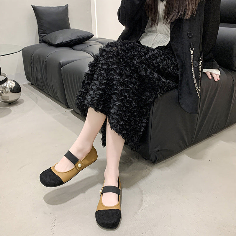 Damen Komfortable Ballerinas mit dekorativem Riemen und Perlenausschnitt EB