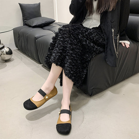 Damen Komfortable Ballerinas mit dekorativem Riemen und Perlenausschnitt EB