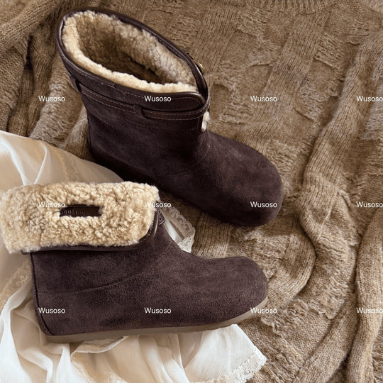 Damen Fluffy Winterboots aus hochwertigem Veloursleder mit kuscheligem Innenfutter EB