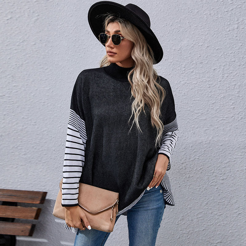 Damen modisches Langarmshirt mit Blockstreifen und asymmetrischem Schnitt EB