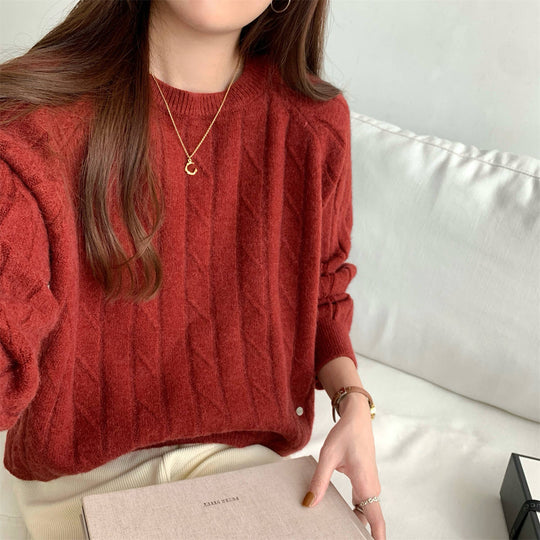 Damen Grob gestrickter Sweater mit Rundhalsausschnitt und lässiger Passform EB