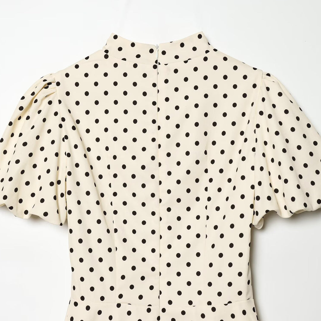 Damen A-Linien Kleid mit hochgeschlossenem Kragen und voluminösen Ärmeln EB
