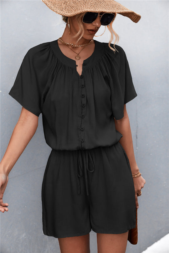 Damen Jumpsuit mit elastischem Bund und knopfverzierter Front EB