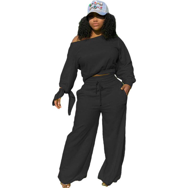 Damen Lässiges Two-Piece Set mit weitem Schnitt und Schulterfreiem Design EB
