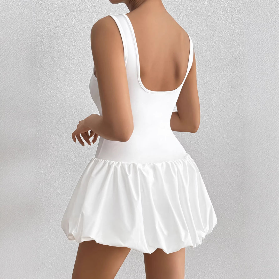 Damen trägerloses Badeanzugkleid mit voluminösem Rock EB