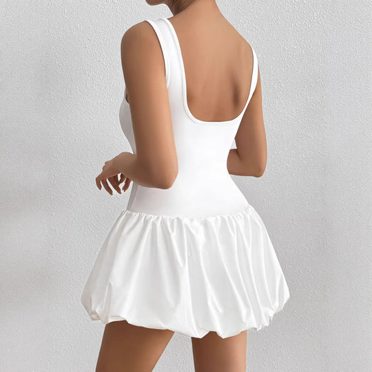 Damen trägerloses Badeanzugkleid mit voluminösem Rock EB