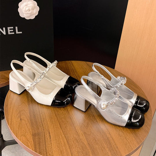 Damen Pumps mit modischem Ketten-Detail und elegantem Blockabsatz EB