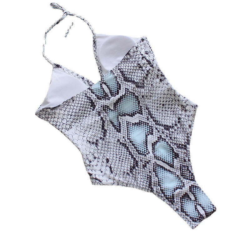 Damen Einteiler Badeanzug mit aufregendem Schlangenprint und modischen Cut-Outs EB