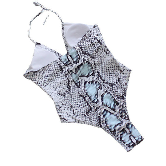 Damen Einteiler Badeanzug mit aufregendem Schlangenprint und modischen Cut-Outs EB