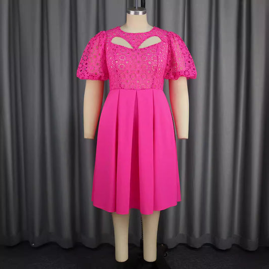 Damen Elegantes A-Linien Kleid mit Cut-Out-Details und Puffärmeln EB