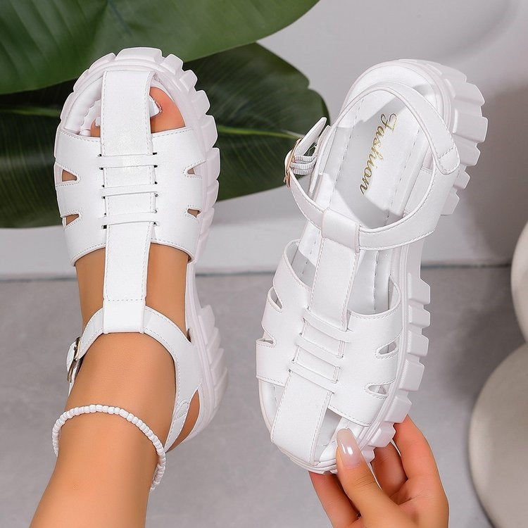 Damen Sportliche Plateau-Sandalen mit robustem Riemen-Design EB