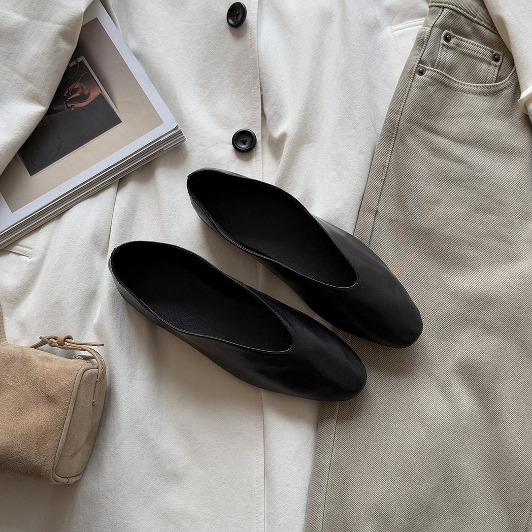 Damen elegant geschnittene Ballerinas aus hochwertigem Leder EB