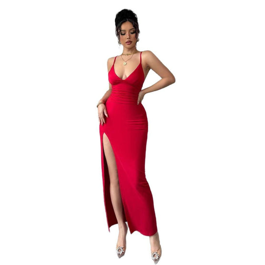 Damen Maxikleid mit seitlichem Schlitz und Spaghetti-Trägern EB