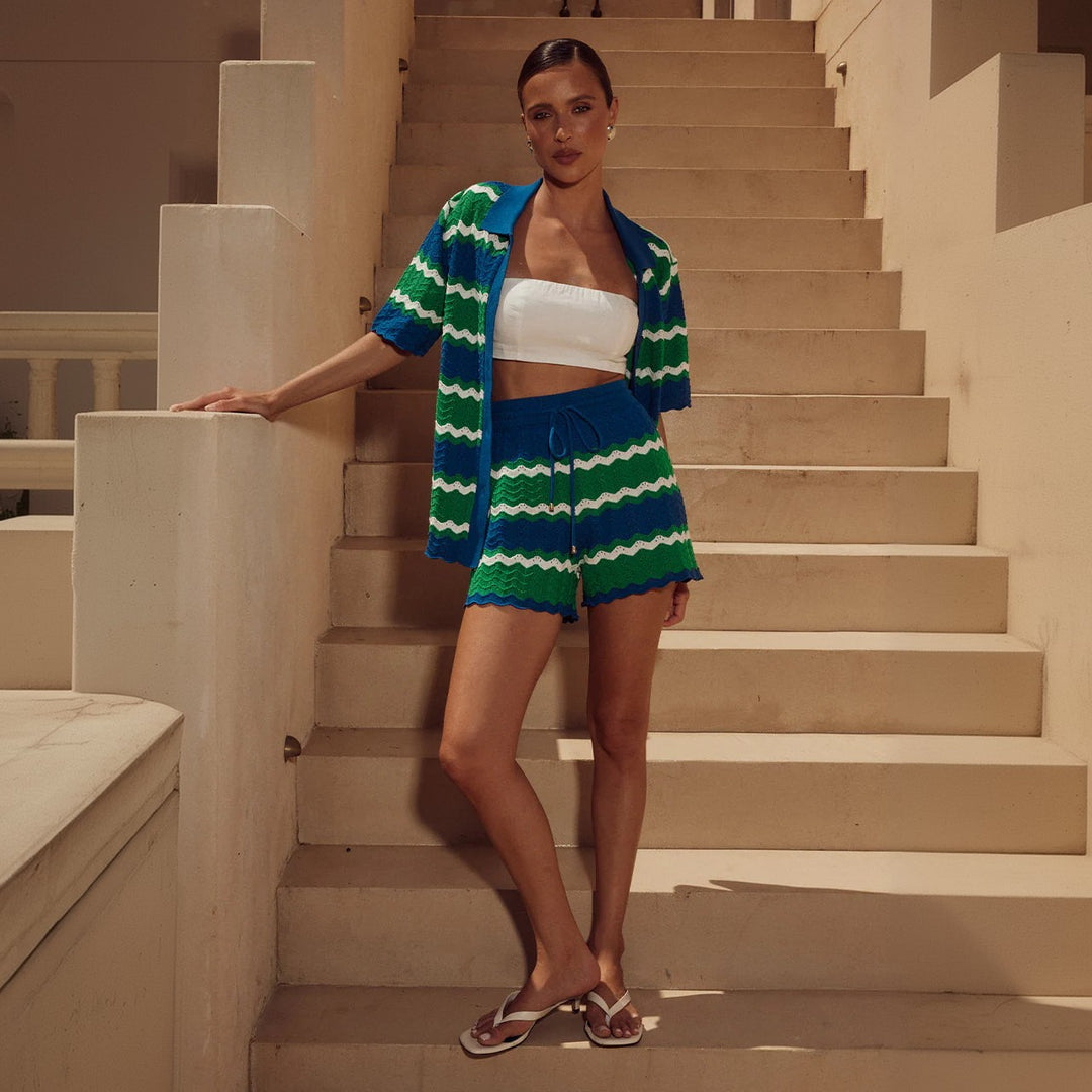 Damen lässiges Häkel-Shorts-Set EB