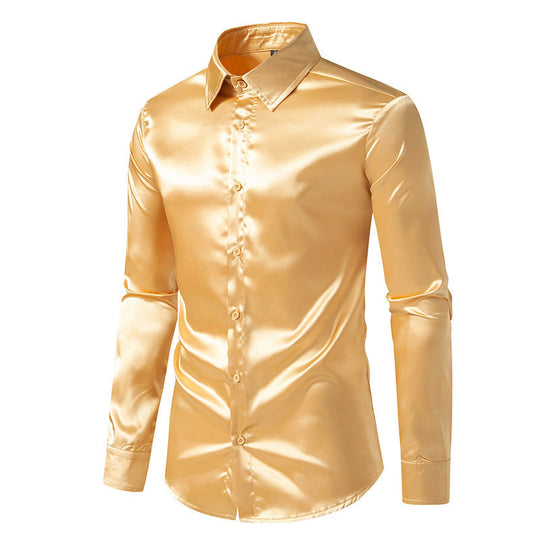 Herren Langarmhemd aus schimmerndem Satin mit eleganter Knopfleiste EB