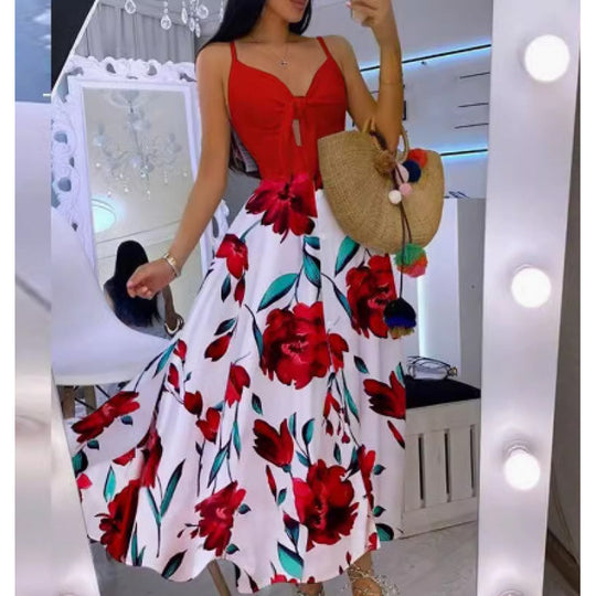 Frauen Boho-inspiriertes Maxikleid mit geknotetem Detail EB