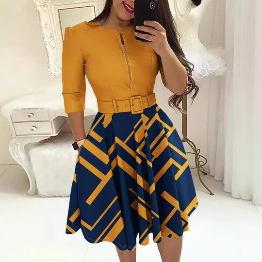 Damen Kleid mit modischem Zip-Design und betontem Taillenbund EB