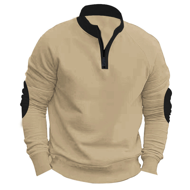 Herren nan legeres Baumwollmix-Halbzip-Sweatshirt mit Stehkragen, Raglanärmeln und verstärkten Ellbogen EB