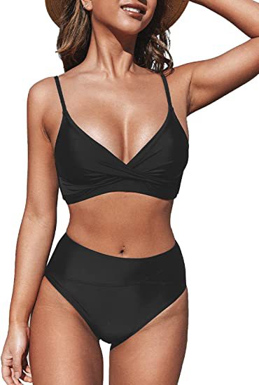 Damen Bikiniset mit hohem Bund und Wickel-Oberteil EB