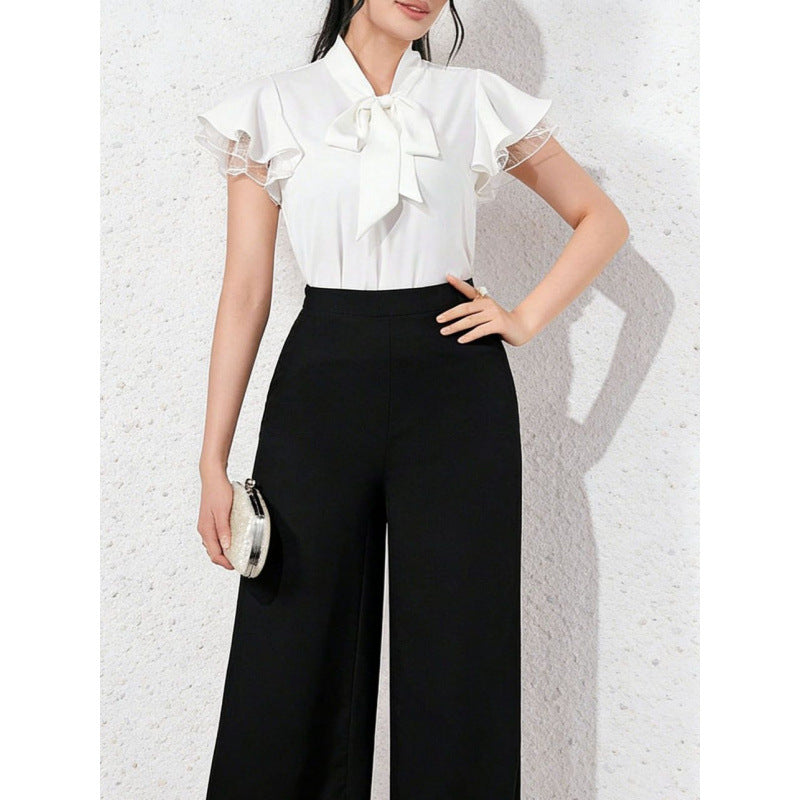 Damen Bluse mit Rüschenärmeln und feminine Schleife EB