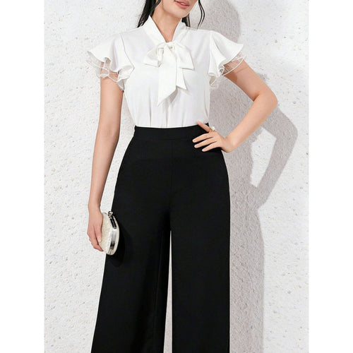 Damen Bluse mit Rüschenärmeln und feminine Schleife EB