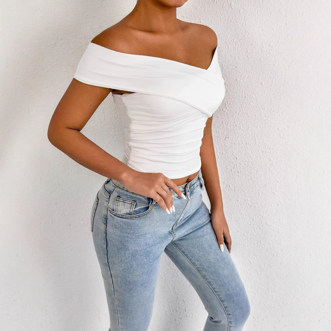 Damen schulterfreies Oberteil mit eleganter Drapierung EB
