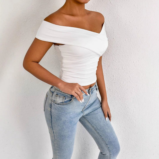 Damen schulterfreies Oberteil mit eleganter Drapierung EB