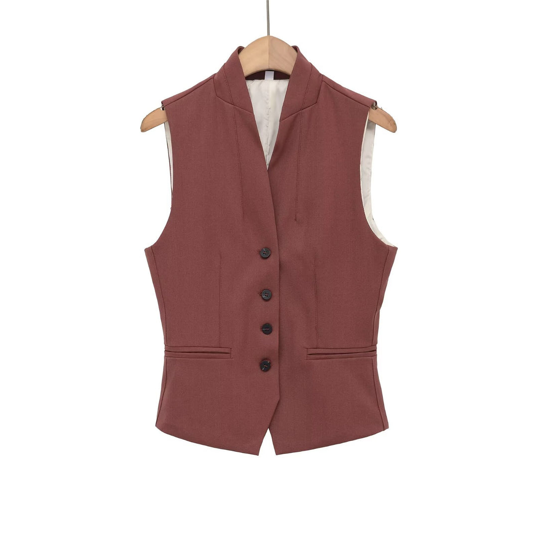 Damen ärmellose Blazerjacke mit eleganter Silhouette und feinen Details EB