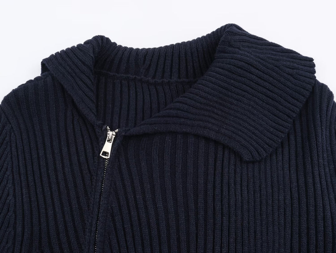 Damen modische und elegante Strickjacke mit großem Kragen EB