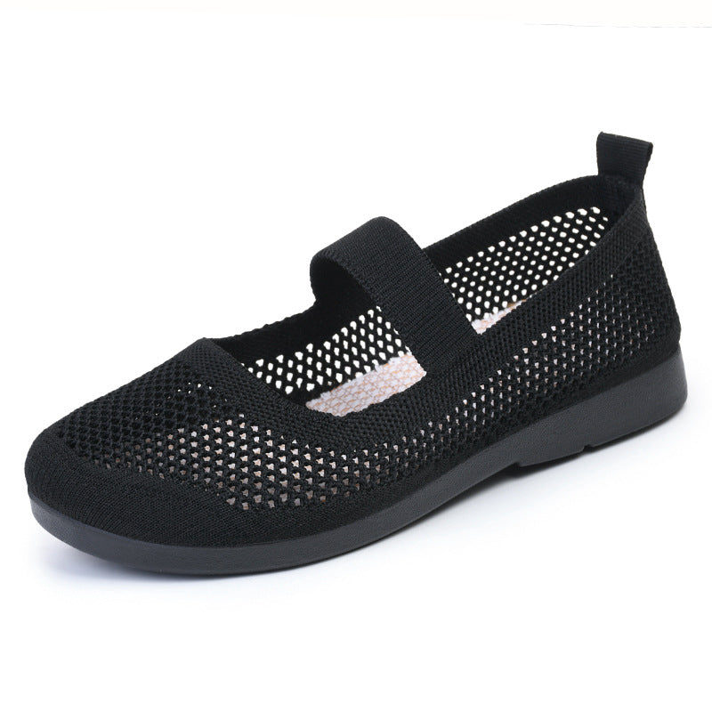Damen Strick-Ballerinas mit elastischem Riemen EB