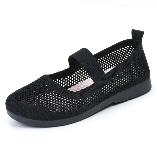 Damen Strick-Ballerinas mit elastischem Riemen EB