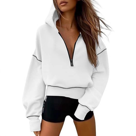 Damen Modischer Kapuzenpullover mit durchgehendem Reißverschluss EB