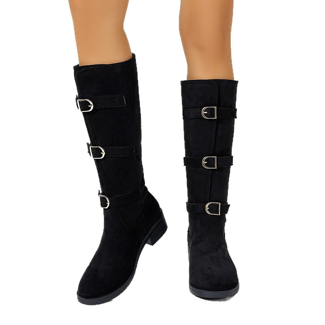 Damen Modische Stiefel mit dekorativen Schnallen und komfortablem Blockabsatz EB