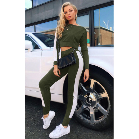 Damen Sportanzug mit modischem Off-Shoulder Sweatshirt und enganliegenden Leggings EB
