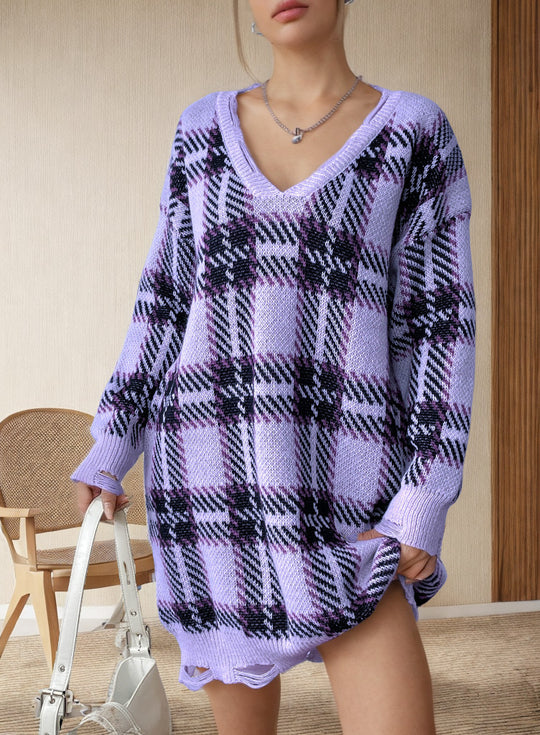 Damen Grobstrickpullover im modischen Karomuster EB