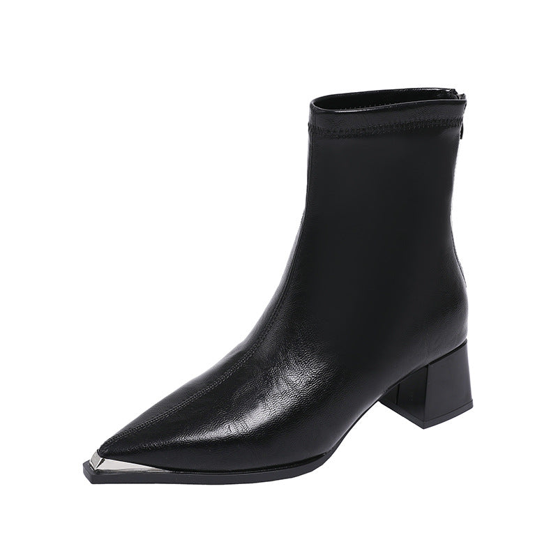 Damen elegante Stiefeletten mit spitz zulaufendem Design und blockiertem Absatz EB