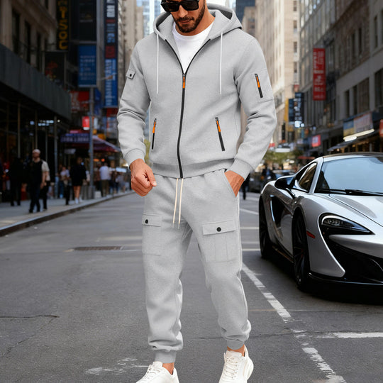 Herren stylisches Zweiteiliges Jogginganzug mit Kapuze und praktischen Taschen EB