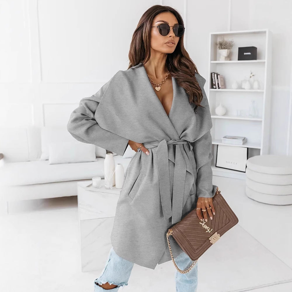 Damen Oversized Morgenmantel mit Gürtel und breiten Ärmeln EB