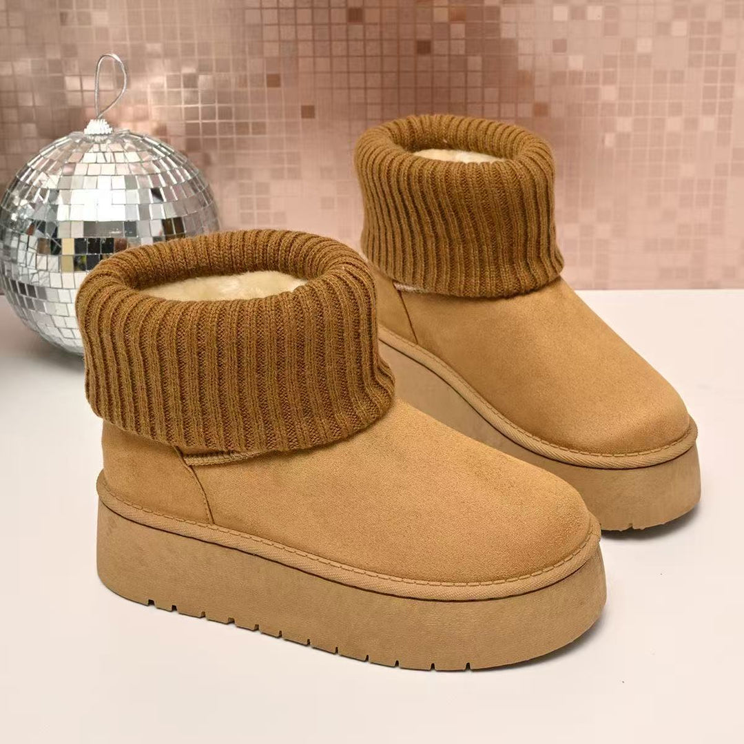 Damen Modische Winterstiefel aus weichem Wildleder mit elastischem Strickrand EB