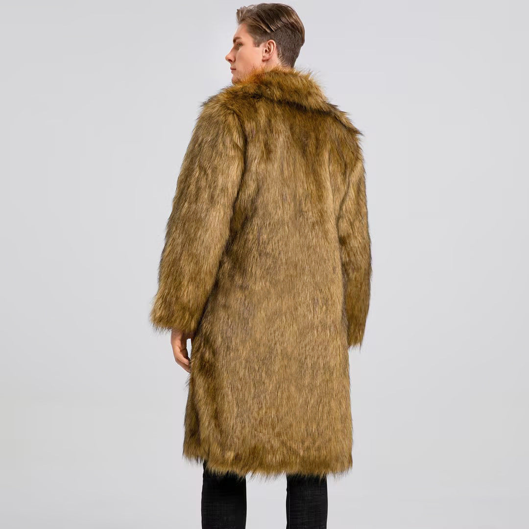 Herren Luxuriöser Kunstfell-Mantel mit voluminösem Kragen EB