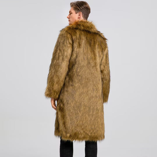 Herren Luxuriöser Kunstfell-Mantel mit voluminösem Kragen EB