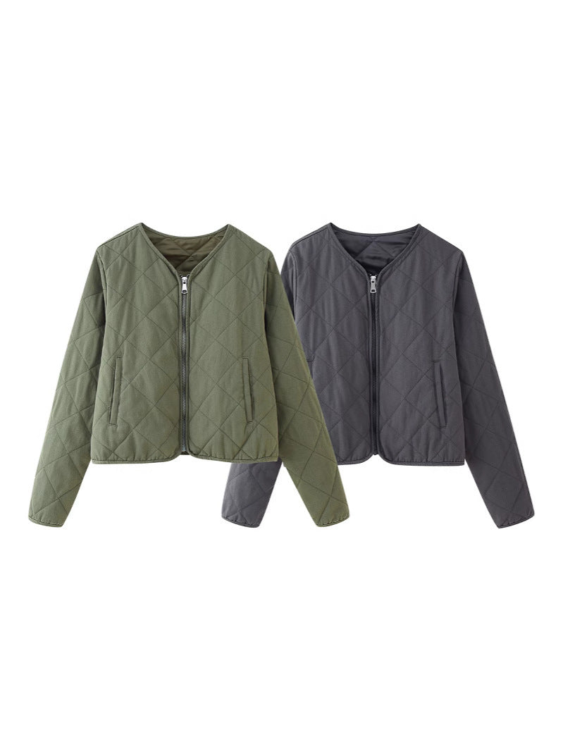 Damen gesteppte Übergangsjacke mit modischem Reißverschluss und bequemen Taschen EB