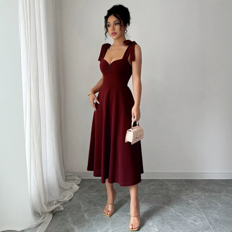 Damen Midi Kleid mit süßen Schleifenärmel EB