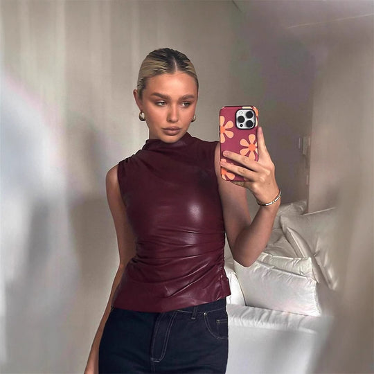 Damen Elegantes Oberteil aus hochwertigem imitat mit asymmetrischem Schnitt EB